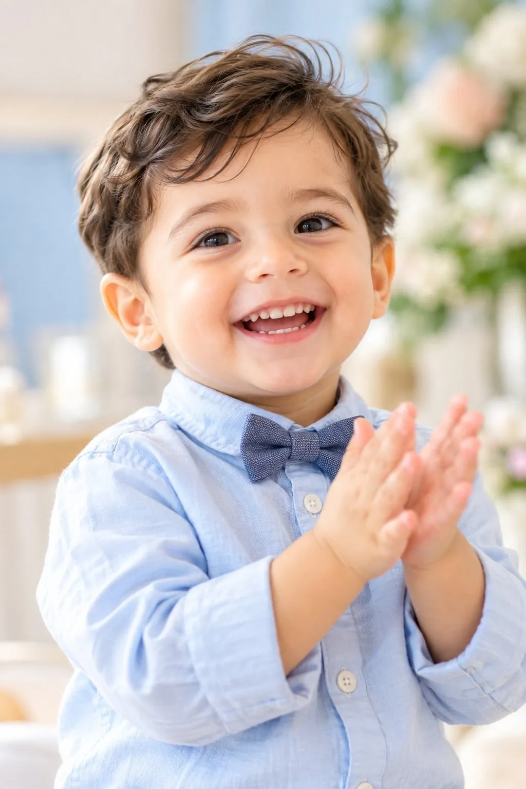 Retrato de un niño bebé imaginado por IA a partir de las fotos de ambos padres