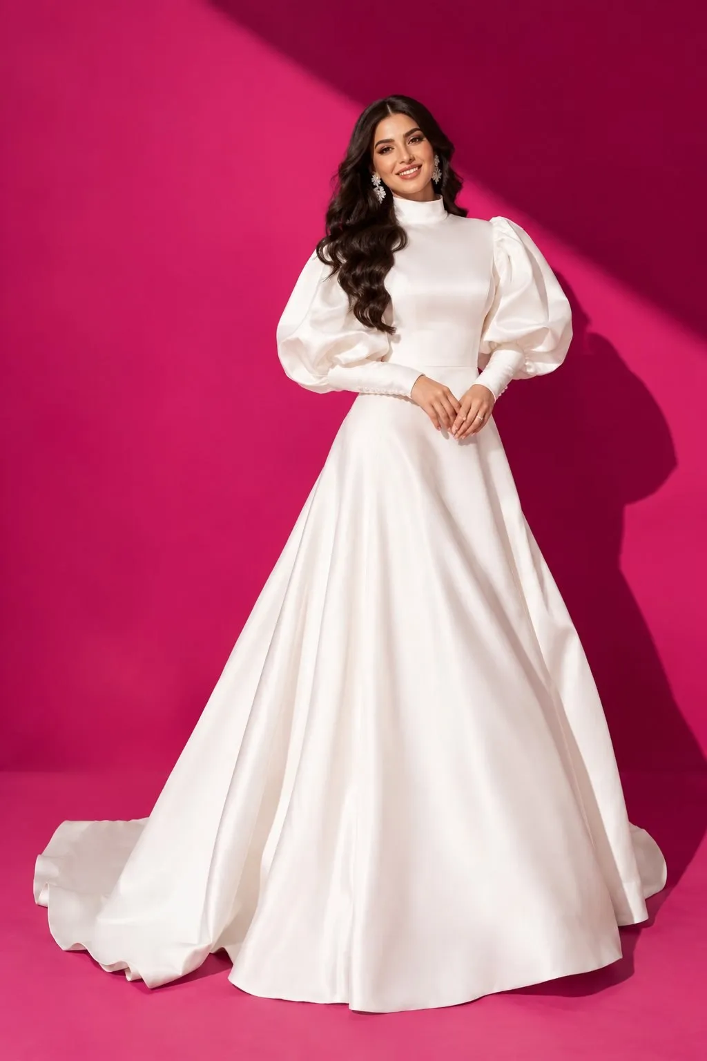 Noiva posando para um retrato em estilo editorial de revista de moda